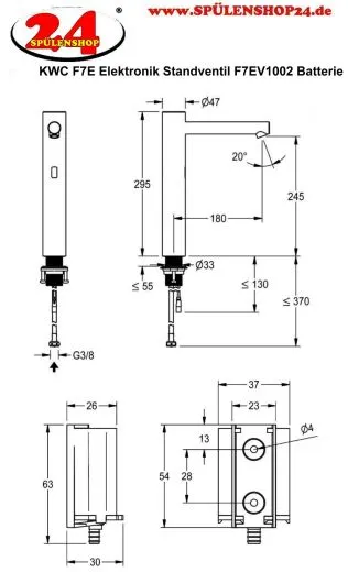 KWC PROFESSIONAL F7E Elektronik Standventil F7EV1002 DN 15 fr Waschanlagen, opto-elektronisch gesteuert mit Batteriefach