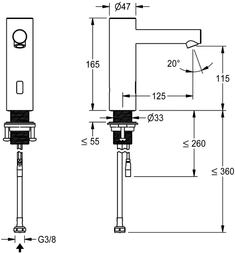 KWC PROFESSIONAL F7E Elektronik Standventil F7EV1001 DN 15 fr Waschanlagen, opto-elektronisch gesteuert mit Netzteil