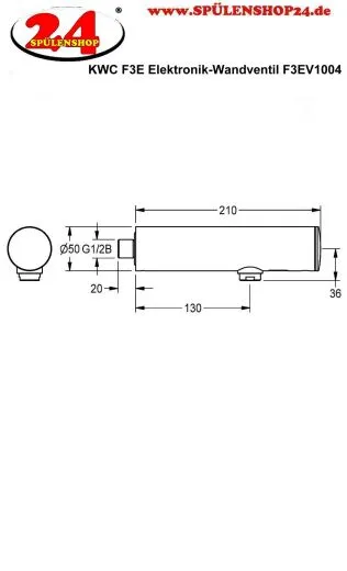 KWC PROFESSIONAL F3E Elektronik Wandventil F3EV1004 DN 15 fr Waschanlagen, opto-elektronisch gesteuert mit Batteriebetrieb