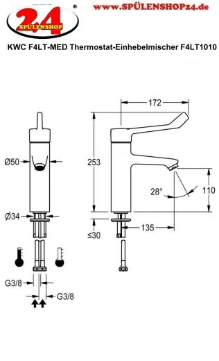 KWC PROFESSIONAL F4LT-Med Therm Thermostat Einhebel-Standbatterie F4LT1010 Barrierefrei DN 15 im Gesundheitswesen oder Pflegebereich
