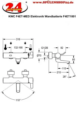 KWC PROFESSIONAL F4ET-MED Elektronik Thermostat Wandbatterie F4ET1001 DN 15 opto-elektronisch gesteuert Barrierefrei im Gesundheitswesen oder Pflegebereich