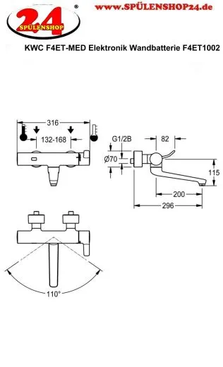 KWC PROFESSIONAL F4ET-MED Elektronik Thermostat Wandbatterie F4ET1002 DN 15 opto-elektronisch gesteuert Barrierefrei im Gesundheitswesen oder Pflegebereich