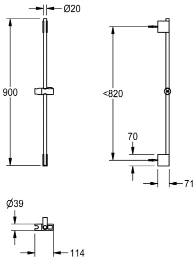 KWC PROFESSIONAL Brausestange Messing verchromt mit zwei Wandhalterungen ACXX2008