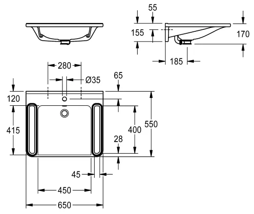 KWC PROFESSIONAL MEDCARE Einzelwaschtisch ANMW0038 Waschtisch MIRANIT fr Wandmontage unterfahrbar Barrierefrei* fr Rollstuhlfahrer geeignet
