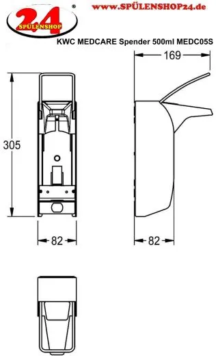 KWC PROFESSIONAL MEDCARE Spender fr Flssigseifen und Desinfektionsmittel MEDC05S (500mI)