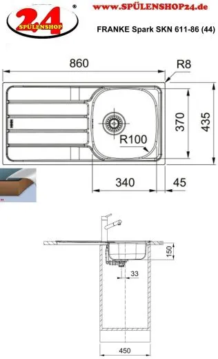 ✅ FRANKE Kchensple Spark SKN 611-86 (44) Einbausple / Edelstahlsple mit Einbaurand und Siebkorb als Stopfen- oder Drehknopfventil