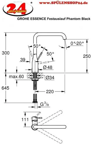 ✅ GROHE Kchenarmatur Essence Phantom Black Einhebelmischer Schwarz matt mit Festauslauf (30505KF0)