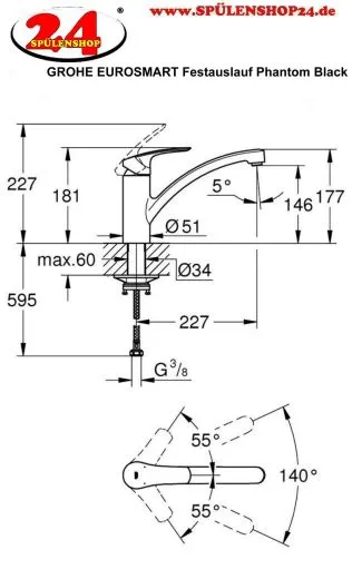 ✅ GROHE Kchenarmatur Eurosmart Einhebelmischer Matt Black mit Festauslauf (332812433)