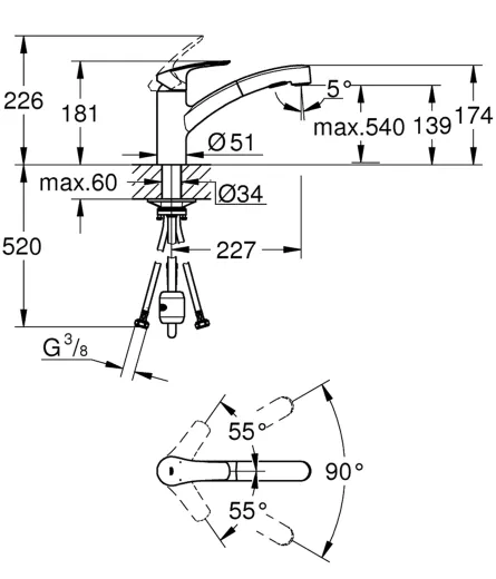 ✅ GROHE Kchenarmatur Eurosmart Einhebelmischer Matt Black mit Zugauslauf und Brausefunktion (303052431)