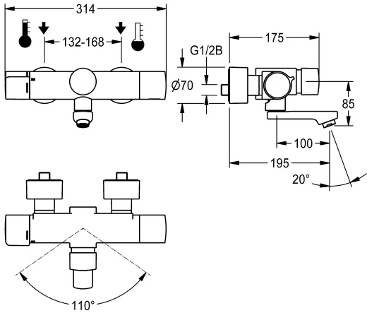 KWC PROFESSIONAL F5S-Therm Selbstschluss-Thermostat-Wandbatterie F5ST1105 DN 15 zur Aufputzmontage FRAMIC INSIDE Selbstschlusskartusche mit C-Modul