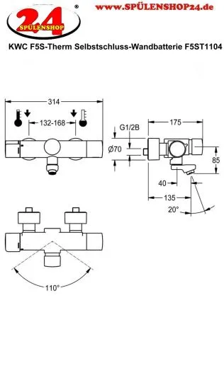 KWC PROFESSIONAL F5S-Therm Selbstschluss-Thermostat-Wandbatterie F5ST1104 DN 15 zur Aufputzmontage FRAMIC INSIDE Selbstschlusskartusche mit C-Modul