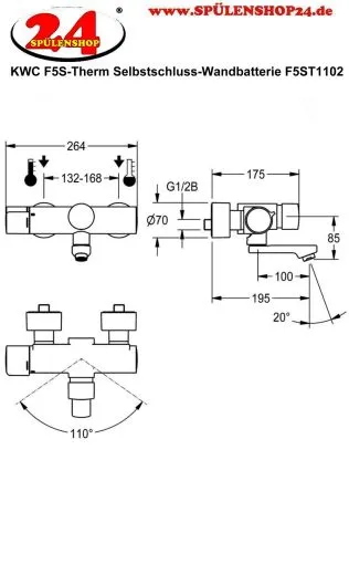 KWC PROFESSIONAL F5S-Therm Selbstschluss-Thermostat-Wandbatterie F5ST1102 DN 15 zur Aufputzmontage FRAMIC INSIDE Selbstschlusskartusche