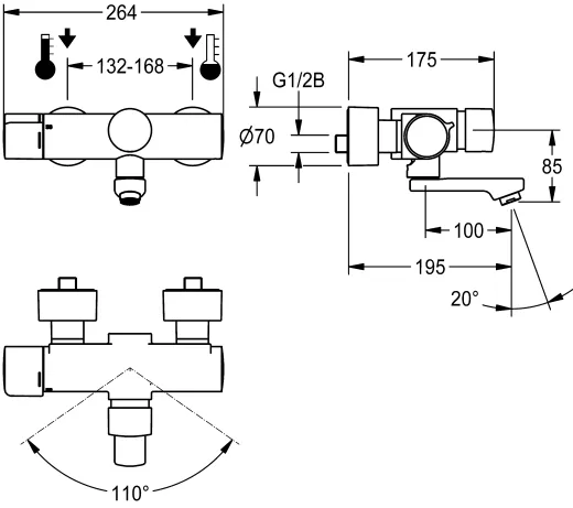 KWC PROFESSIONAL F5S-Therm Selbstschluss-Thermostat-Wandbatterie F5ST1102 DN 15 zur Aufputzmontage FRAMIC INSIDE Selbstschlusskartusche