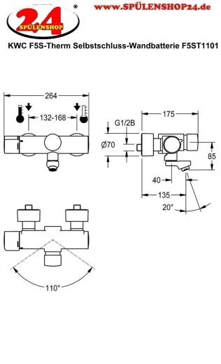 KWC PROFESSIONAL F5S-Therm Selbstschluss-Thermostat-Wandbatterie F5ST1101 DN 15 zur Aufputzmontage FRAMIC INSIDE Selbstschlusskartusche