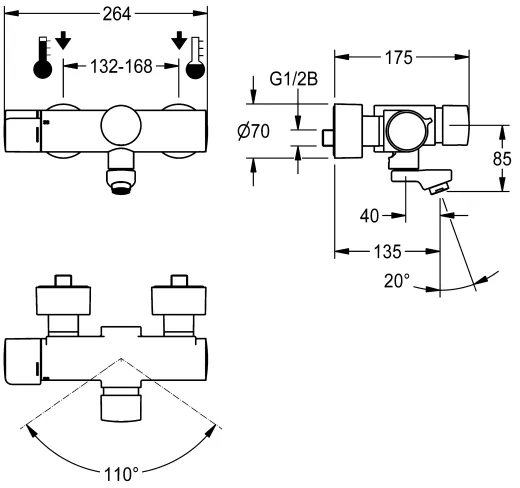 KWC PROFESSIONAL F5S-Therm Selbstschluss-Thermostat-Wandbatterie F5ST1101 DN 15 zur Aufputzmontage FRAMIC INSIDE Selbstschlusskartusche