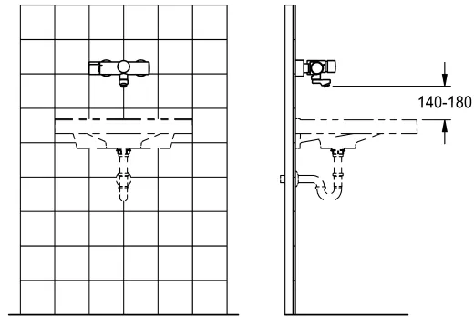 KWC PROFESSIONAL F5S-Therm Selbstschluss-Thermostat-Wandbatterie F5ST1101 DN 15 zur Aufputzmontage FRAMIC INSIDE Selbstschlusskartusche