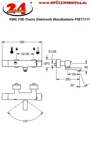 KWC PROFESSIONAL F5E-Therm Elektronik Wandbatterie F5ET1117 DN 15 zur Aufputzmontage Opto-elektronisch gesteuert mit Batteriebetrieb und C-Modul