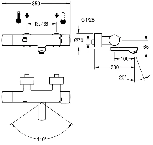 KWC PROFESSIONAL F5E-Therm Elektronik Wandbatterie F5ET1117 DN 15 zur Aufputzmontage Opto-elektronisch gesteuert mit Batteriebetrieb und C-Modul