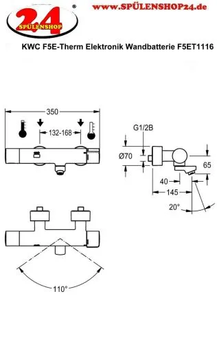 KWC PROFESSIONAL F5E-Therm Elektronik Wandbatterie F5ET1116 DN 15 zur Aufputzmontage Opto-elektronisch gesteuert mit Batteriebetrieb und C-Modul