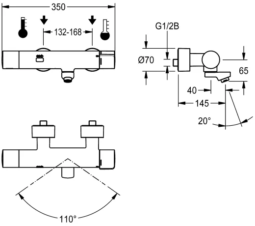 KWC PROFESSIONAL F5E-Therm Elektronik Wandbatterie F5ET1116 DN 15 zur Aufputzmontage Opto-elektronisch gesteuert mit Batteriebetrieb und C-Modul
