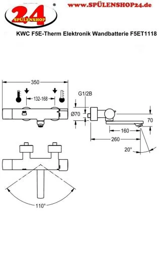 KWC PROFESSIONAL F5E-Therm Elektronik Wandbatterie F5ET1118 DN 15 zur Aufputzmontage Opto-elektronisch gesteuert mit Batteriebetrieb und C-Modul