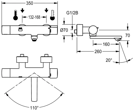 KWC PROFESSIONAL F5E-Therm Elektronik Wandbatterie F5ET1118 DN 15 zur Aufputzmontage Opto-elektronisch gesteuert mit Batteriebetrieb und C-Modul