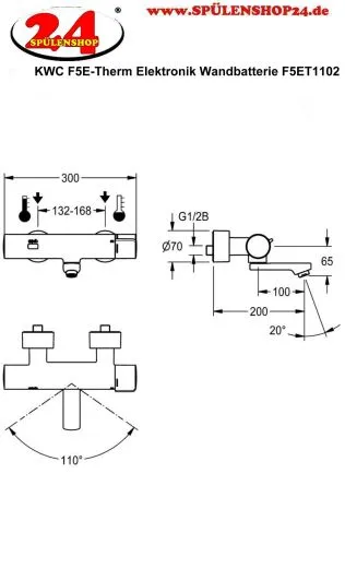 KWC PROFESSIONAL F5E-Therm Elektronik Thermostat Wandbatterie F5ET1102 DN 15 zur Aufputzmontage Opto-elektronisch gesteuert