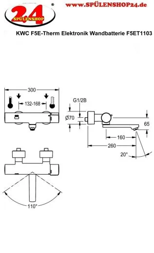 KWC PROFESSIONAL F5E-Therm Elektronik Thermostat Wandbatterie F5ET1103 DN 15 zur Aufputzmontage Opto-elektronisch gesteuert
