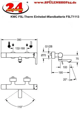KWC PROFESSIONAL F5L-Therm Thermostat Einhebel-Wandbatterie F5LT1113 DN 15 zur Aufputzmontage fr Waschanlagen inklusive Hygieneeinheit und C-Modul