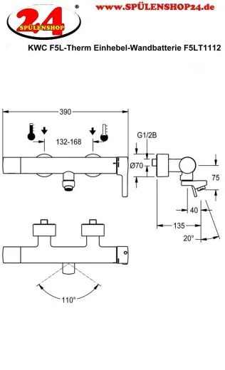 KWC PROFESSIONAL F5L-Therm Thermostat Einhebel-Wandbatterie F5LT1112 DN 15 zur Aufputzmontage fr Waschanlagen inklusive Hygieneeinheit und C-Modul
