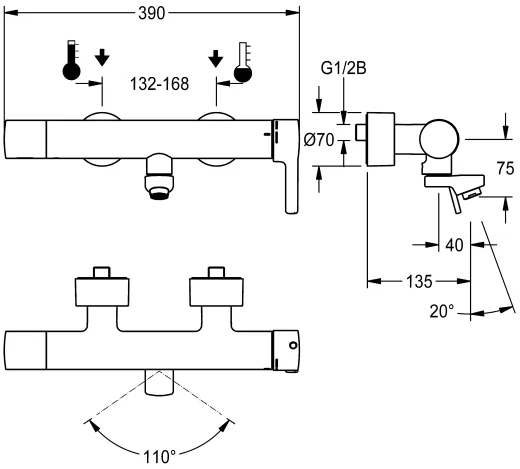 KWC PROFESSIONAL F5L-Therm Thermostat Einhebel-Wandbatterie F5LT1112 DN 15 zur Aufputzmontage fr Waschanlagen inklusive Hygieneeinheit und C-Modul