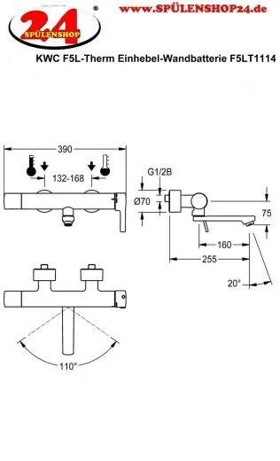 KWC PROFESSIONAL F5L-Therm Thermostat Einhebel-Wandbatterie F5LT1114 DN 15 zur Aufputzmontage fr Waschanlagen inklusive Hygieneeinheit und C-Modul