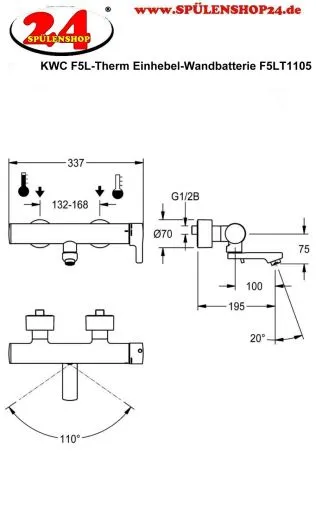 KWC PROFESSIONAL F5L-Therm Thermostat Einhebel-Wandbatterie F5LT1105 DN 15 zur Aufputzmontage fr Waschanlagen