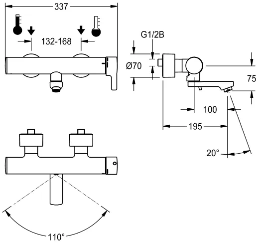 KWC PROFESSIONAL F5L-Therm Thermostat Einhebel-Wandbatterie F5LT1105 DN 15 zur Aufputzmontage fr Waschanlagen