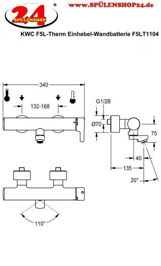 KWC PROFESSIONAL F5L-Therm Thermostat Einhebel-Wandbatterie F5LT1104 DN 15 zur Aufputzmontage fr Waschanlagen