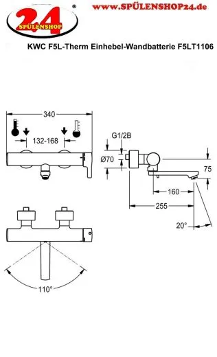 KWC PROFESSIONAL F5L-Therm Thermostat Einhebel-Wandbatterie F5LT1106 DN 15 zur Aufputzmontage fr Waschanlagen