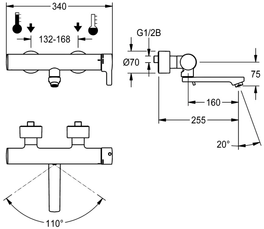KWC PROFESSIONAL F5L-Therm Thermostat Einhebel-Wandbatterie F5LT1106 DN 15 zur Aufputzmontage fr Waschanlagen