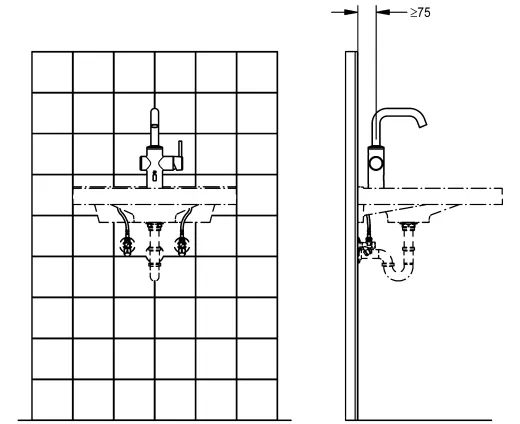 KWC PROFESSIONAL F5E Hybrid-Waschtischarmatur Elektronik Standbatterie F5LME005 DN 15, opto-elektronisch gesteuert mit Batteriefach