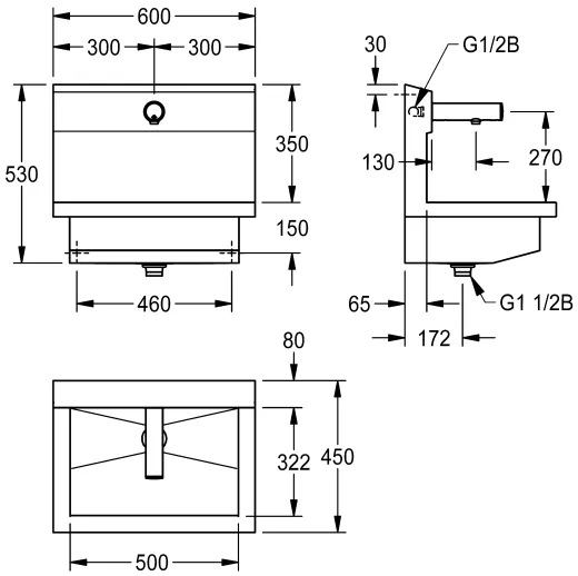 KWC PROFESSIONAL Planox Waschplatzeinheit mit Elektronik-Wandventilen PL6UEV fr Wandmontage Breite 600mm