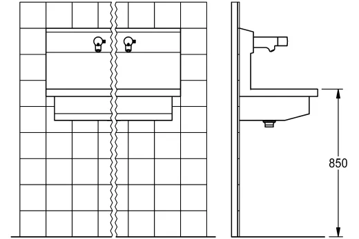 KWC PROFESSIONAL Planox Waschplatzeinheit mit Elektronik-Waschplatzbatterien PL18UEM fr Wandmontage Breite 1800mm