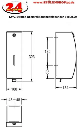 KWC PROFESSIONAL Stratos Desinfektionsmittelspender STRX629 Aufputzmontage manueller Betrieb ohne Nachfllmedien