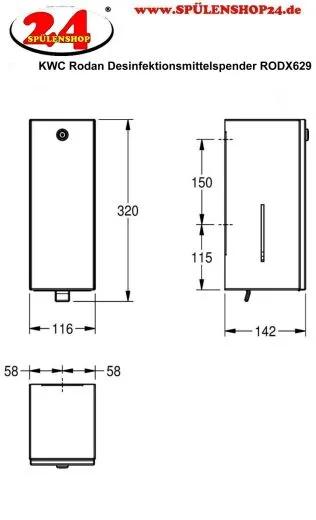 KWC PROFESSIONAL Rodan Desinfektionsmittelspender RODX629 Aufputzmontage manueller Betrieb ohne Nachfllmedien