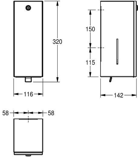 KWC PROFESSIONAL Rodan Desinfektionsmittelspender RODX629 Aufputzmontage manueller Betrieb ohne Nachfllmedien