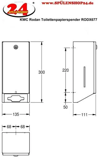 KWC PROFESSIONAL Rodan Toilettenpapierspender-Einzelblatt RODX677 fr die Aufputzmontage ohne Nachfllmedien