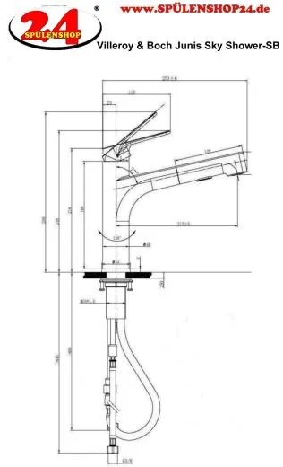 Villeroy & Boch Kchenarmatur Junis Sky Shower Einhebelmischer Black Matt (PVD) mit Zugauslauf und Brausefunktion