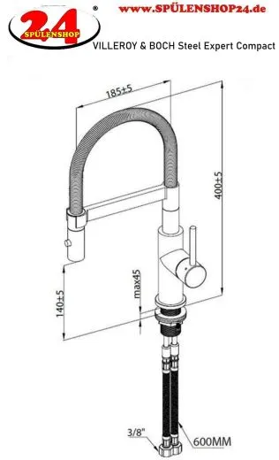 Villeroy & Boch Kchenarmatur Steel Expert Compact Einhebelmischer Gold Schwarz (PVD) mit Pendelbrause