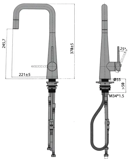 Villeroy & Boch Kchenarmatur Konic Einhebelmischer Edelstahl massiv mit Zugauslauf und 2-Strahlfunktion