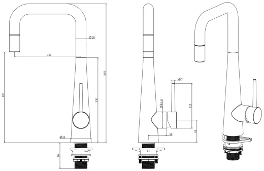 Villeroy & Boch Kchenarmatur Konic Einhebelmischer Edelstahl massiv mit Zugauslauf und 2-Strahlfunktion