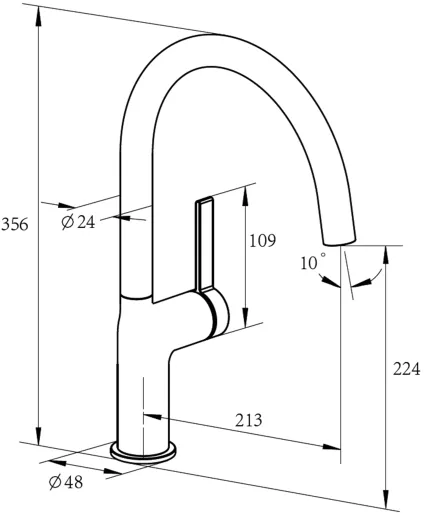 AQUACUCINA K�chenarmatur Amari 30008-S Einhebelmischer Matt Schwarz mit Festauslauf 180� schwenkbar
