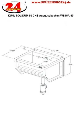 KUNe Arbeits-/ Mehrzweckbecken Solidum 50 WB15A-50 wandhngend gekantetes und geschweites Ausgussbecken (Beckentiefe 250mm)